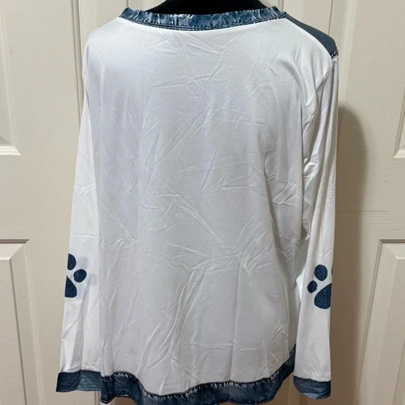 White Long Sleeve Dachshund Distressed Patchwork Tee Size 3X NEW - Picture 4 of 7